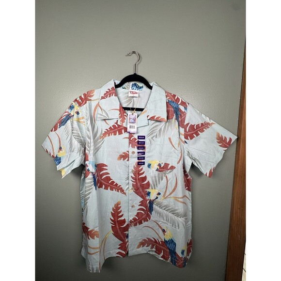 BareFoot In Paradise Hawaiian Shirt Size M Blue Bird Parrot Button Cotton NEW - Picture 1 of 11
